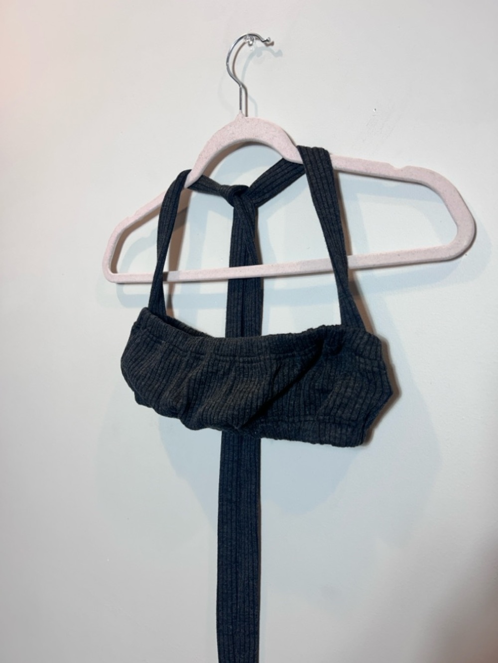 WeWoreWhat Ribbed Cross-Neck Bandeau Crop Top - Charcoal Gray - Picture 4 of 7